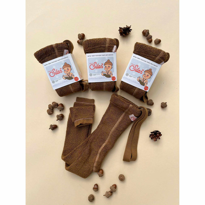 Silly Silas - Teddy warmy cotton tights with braces - Acorn Brown | Scout & Co