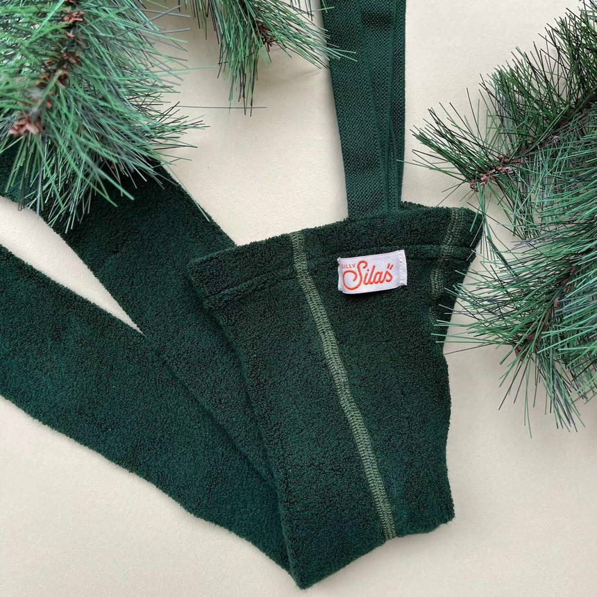 Silly Silas - Teddy warmy cotton tights with braces - Dark Forest Green | Scout & Co