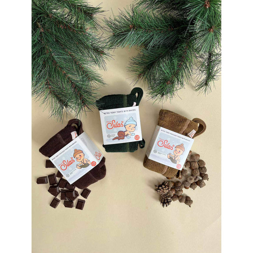 Silly Silas - Teddy warmy cotton tights with braces - Acorn Brown | Scout & Co