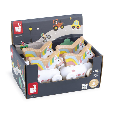 Janod - Cross Roads - Enchanted Kingdom - Unicorn car wooden toy | Scout & Co