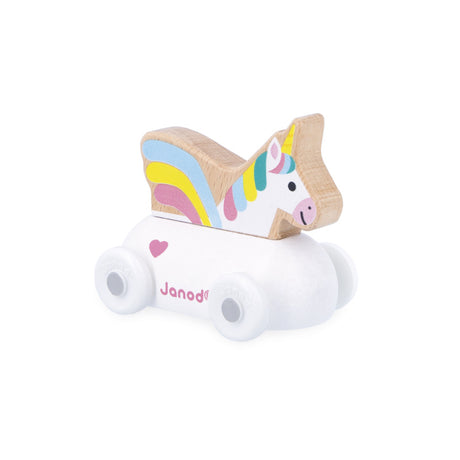 Janod - Cross Roads - Enchanted Kingdom - Unicorn car wooden toy | Scout & Co