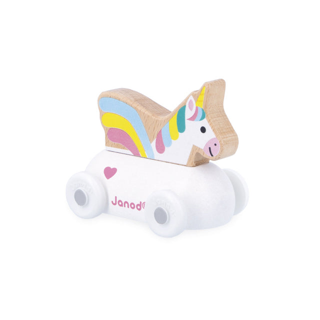 Janod - Cross Roads - Enchanted Kingdom - Unicorn car wooden toy | Scout & Co