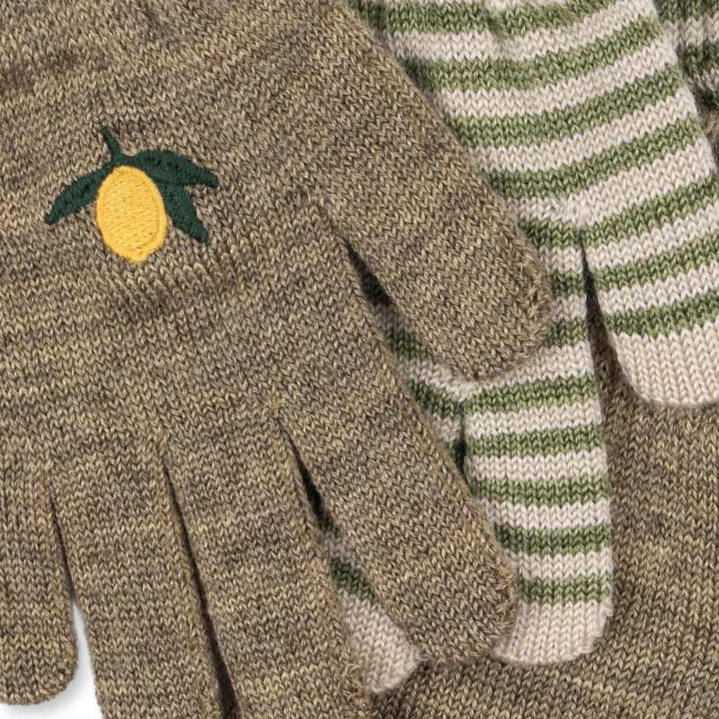 Konges Sløjd - Filla gloves - 2 pairs - Lemon / Stripe | Scout & Co