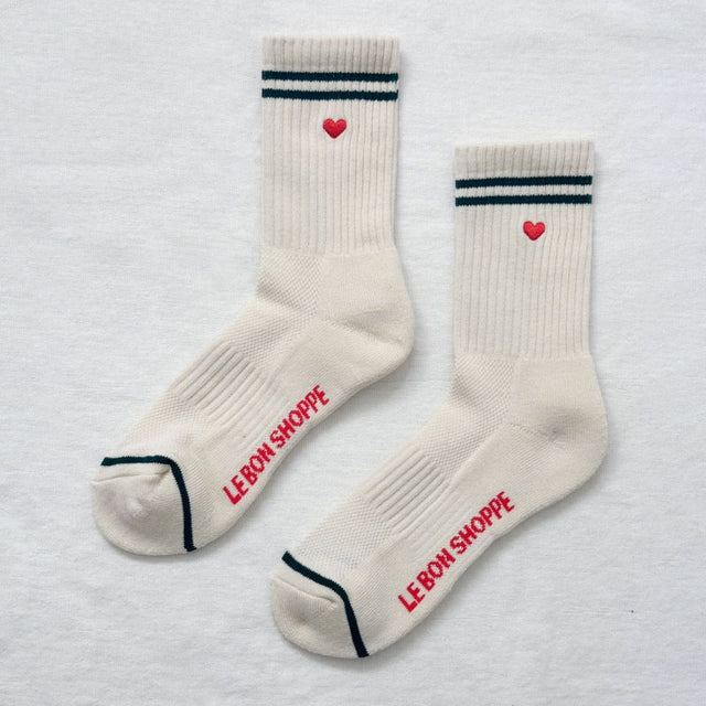 Le Bon Shoppe - Embroidered boyfriend socks - Heart Parchment | Scout & Co