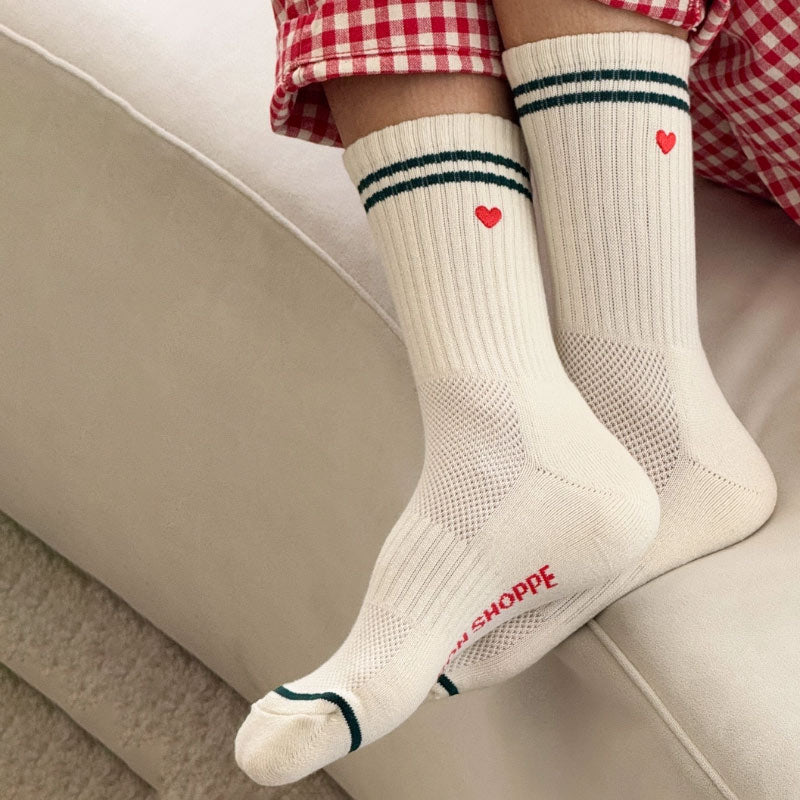 Le Bon Shoppe - Embroidered boyfriend socks - Heart Parchment | Scout & Co