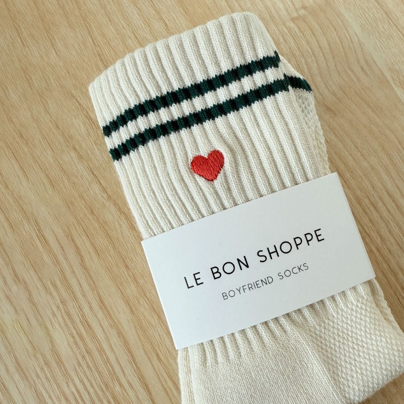Le Bon Shoppe - Embroidered boyfriend socks - Heart Parchment | Scout & Co