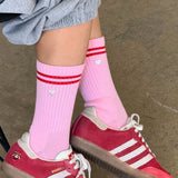Le Bon Shoppe - Embroidered boyfriend socks - Heart Amour Pink | Scout & Co