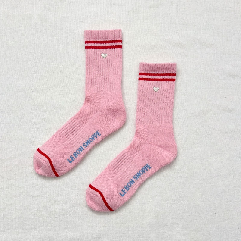 Le Bon Shoppe - Embroidered boyfriend socks - Heart Amour Pink | Scout & Co