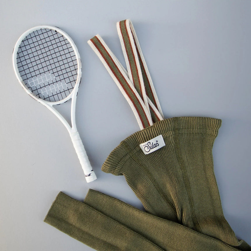 Silly Silas - Footless cotton tights with braces - Olive striped | Scout & Co