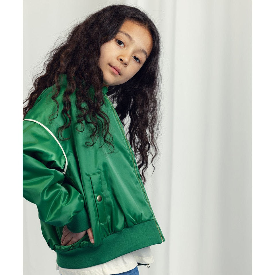 Mini Rodini - Note chenille satin baseball jacket - green | Scout & Co