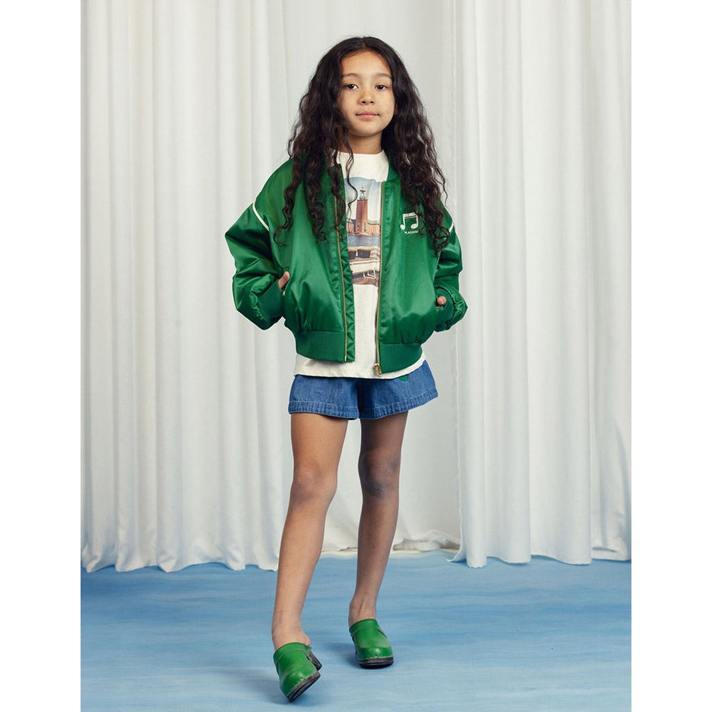 Mini Rodini - Note chenille satin baseball jacket - green | Scout & Co