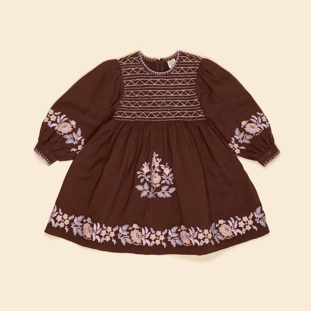Apolina - Noemie embroidered dress - Dark chocolate | Scout & Co