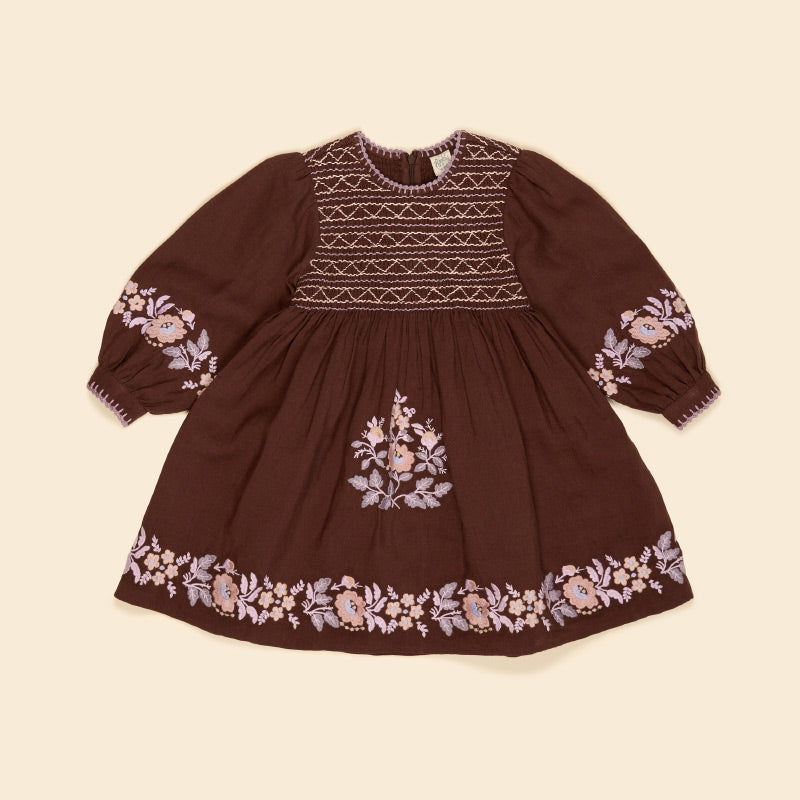 Apolina - Noemie embroidered dress - Dark chocolate | Scout & Co