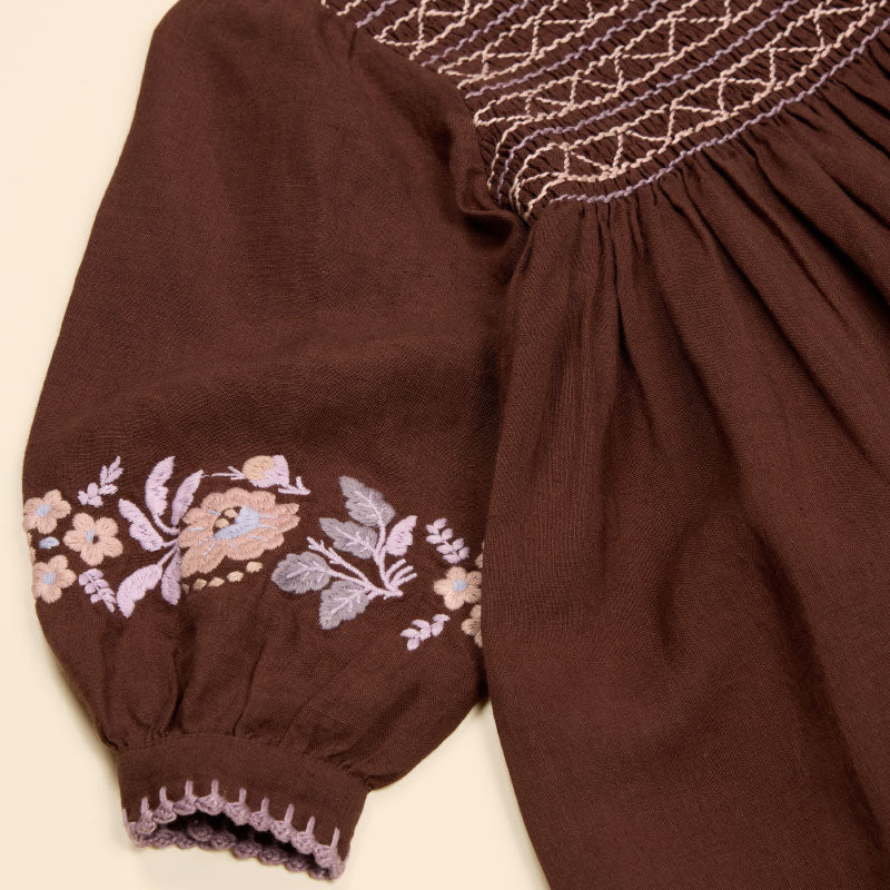 Apolina - Noemie embroidered dress - Dark chocolate | Scout & Co