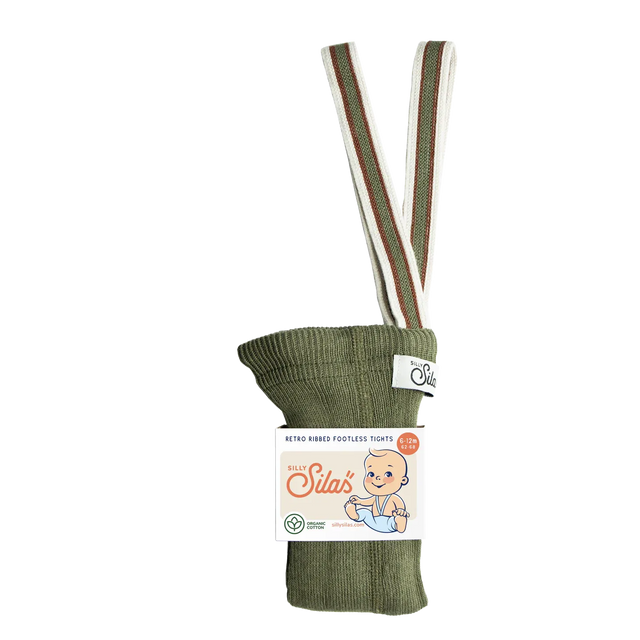 Silly Silas - Footless cotton tights with braces - Olive striped | Scout & Co