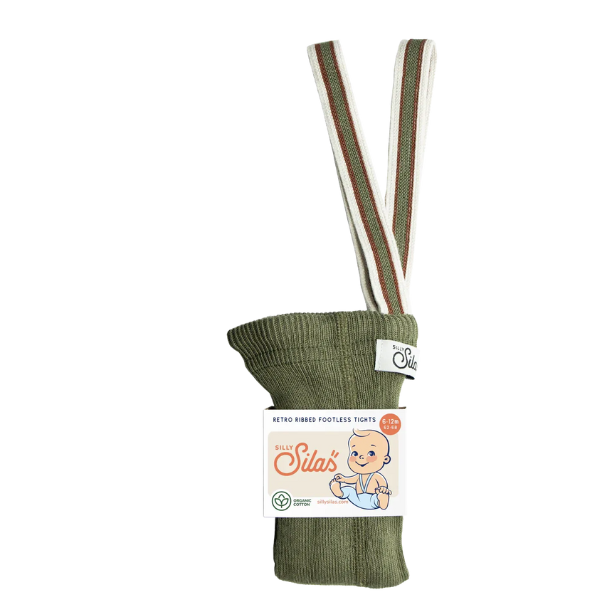 Silly Silas - Footless cotton tights with braces - Olive striped | Scout & Co