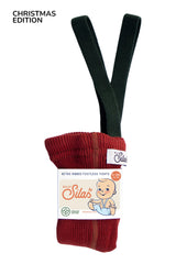 Silly Silas x Organic Zoo - Footed cotton tights with braces - Maple Leaf & Dark Forest Green