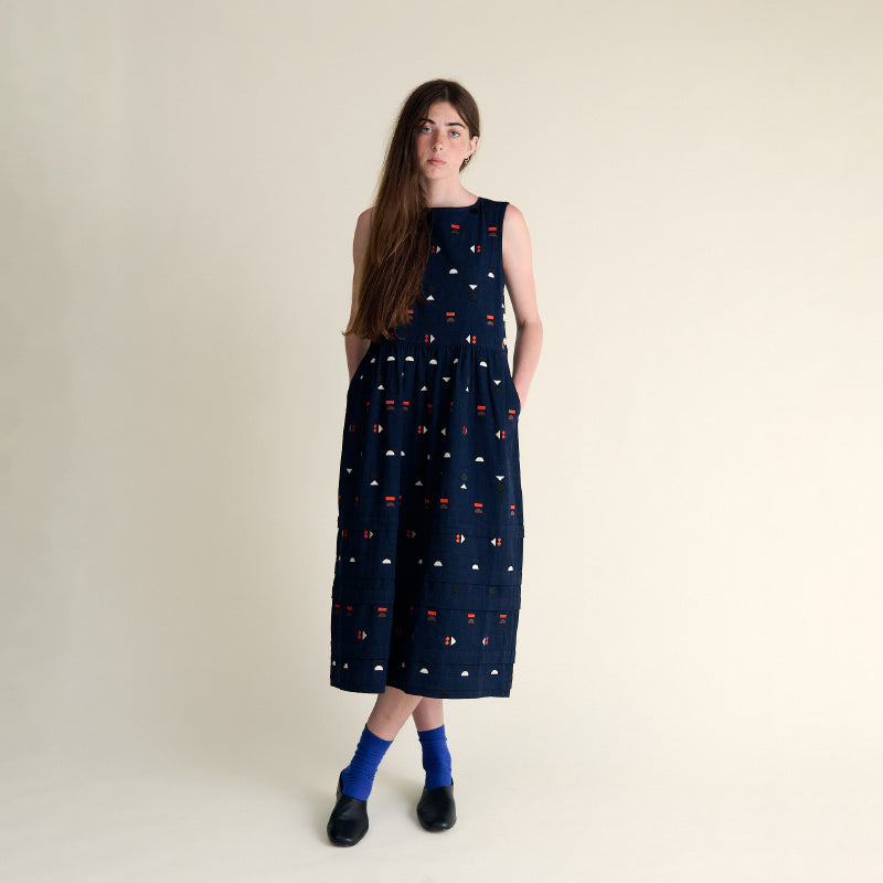 Sideline - Robbie dress - indigo embroidery | Scout & Co