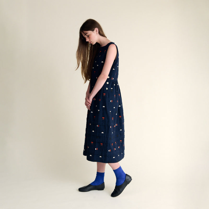 Sideline - Robbie dress - indigo embroidery | Scout & Co