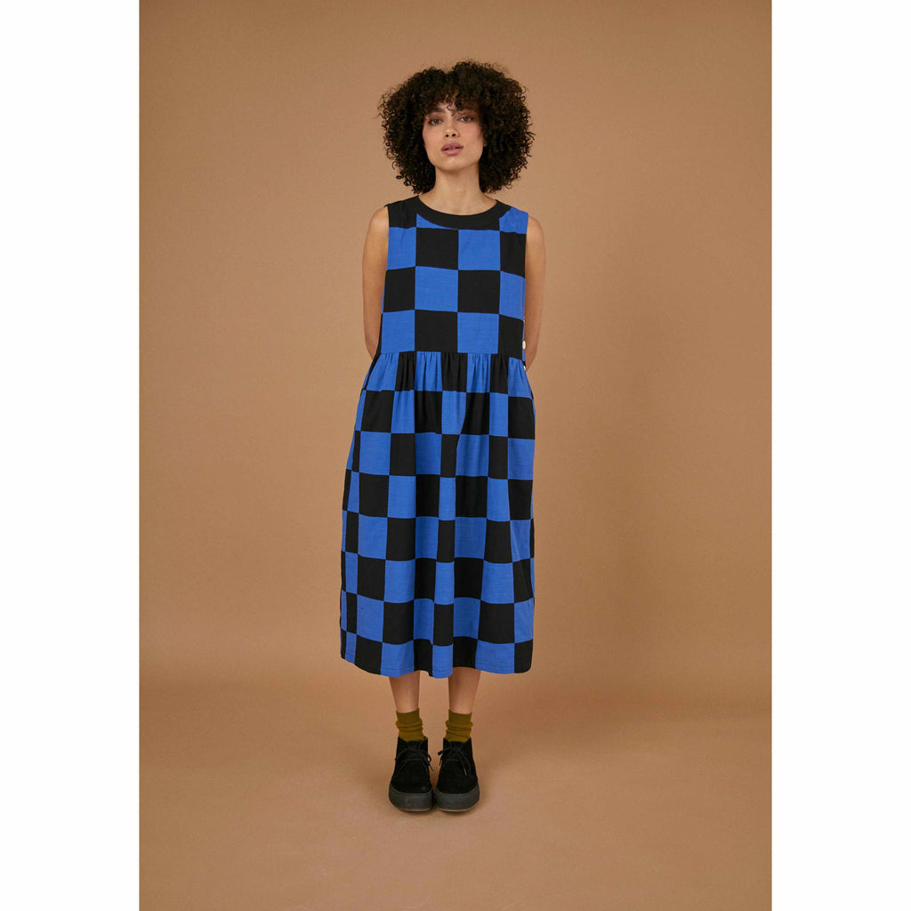 Sideline - Folly dress - black and blue patchwork | Scout & Co