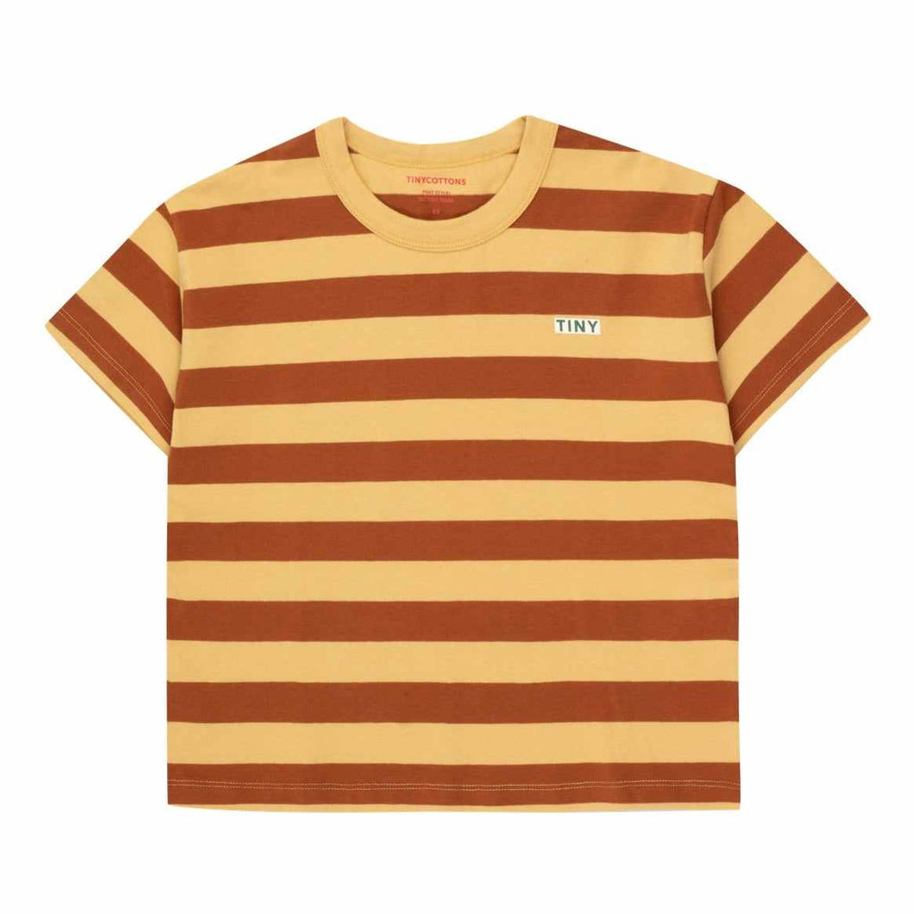 Tiny Cottons - Stripes tee - pale ochre / dark brown | Scout & Co