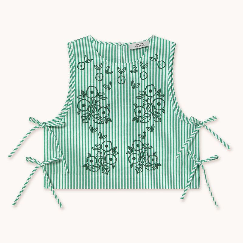 The Tiny Big Sister - Striped embroidered top - emerald | Scout & Co