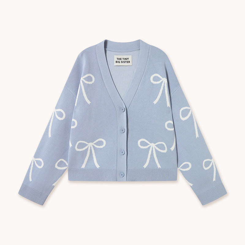 The Tiny Big Sister - Bows jacquard cardigan - pastel blue | Scout & Co