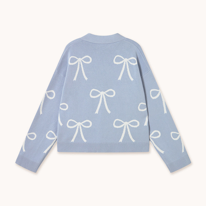 The Tiny Big Sister - Bows jacquard cardigan - pastel blue | Scout & Co