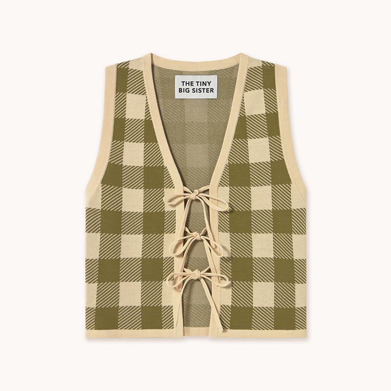 The Tiny Big Sister - Check knit vest - vanilla / khaki | Scout & Co