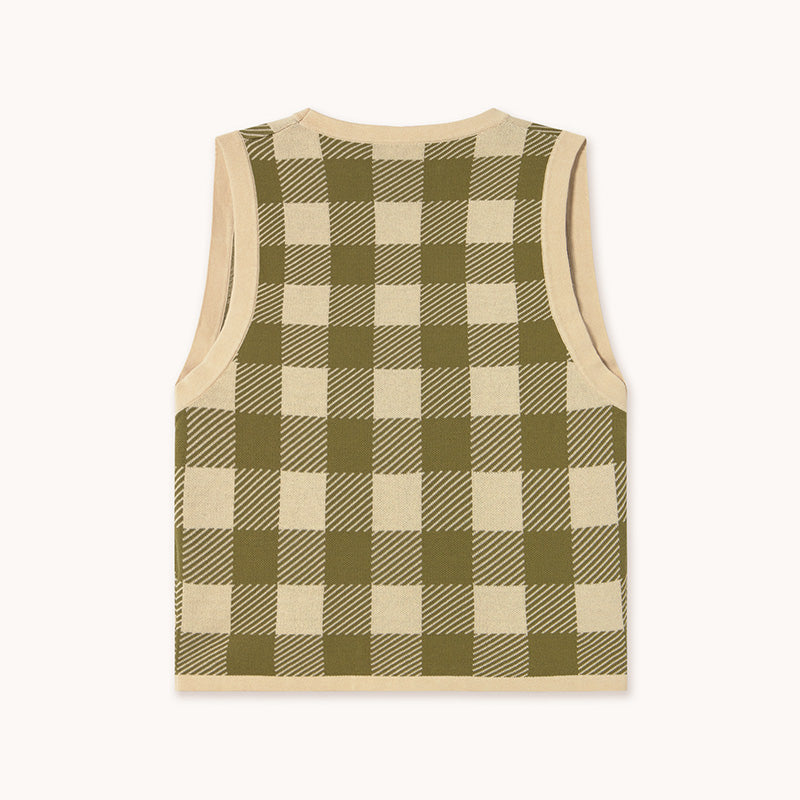 The Tiny Big Sister - Check knit vest - vanilla / khaki | Scout & Co