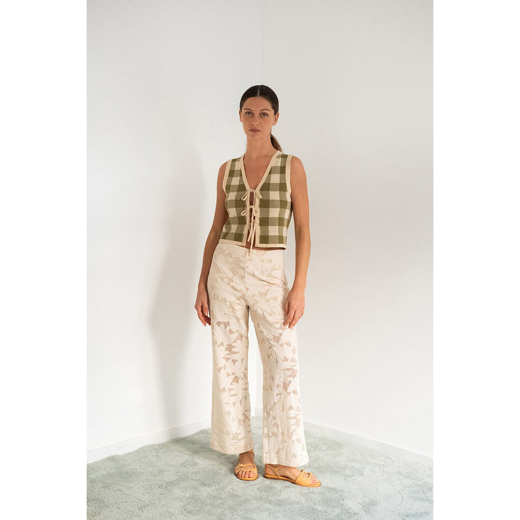 The Tiny Big Sister - Check knit vest - vanilla / khaki | Scout & Co