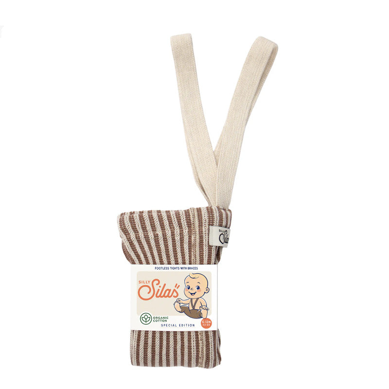 Silly Silas - Special footless tights with braces - Granola & Cream striped | Scout & Co