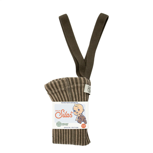 Silly Silas - Special footed cotton tights with braces - Seaweed & Peanut Striped | Scout & Co