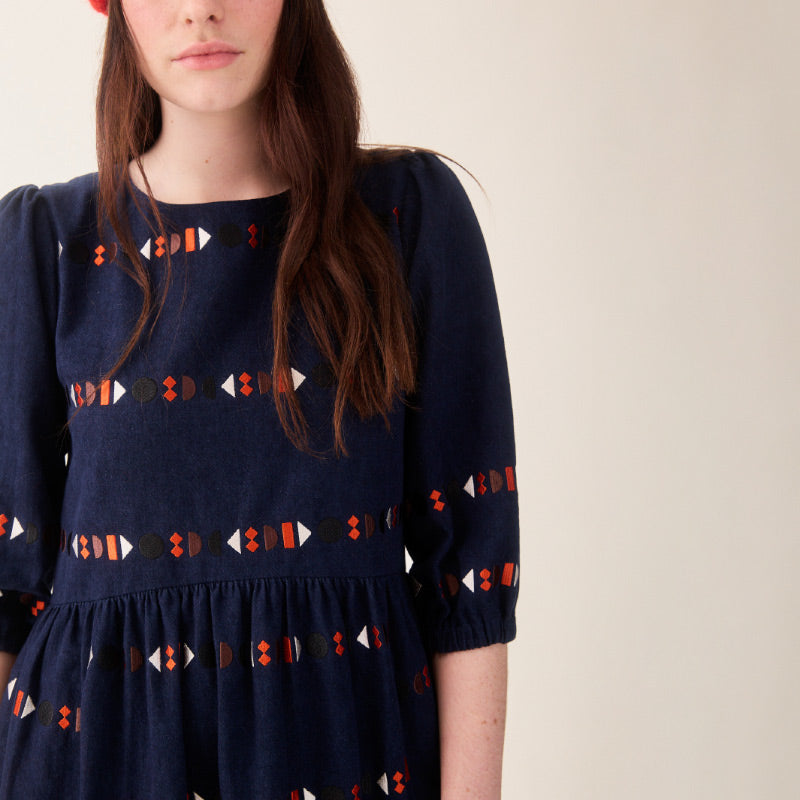 Sideline - Tessa dress - indigo embroidery | Scout & Co