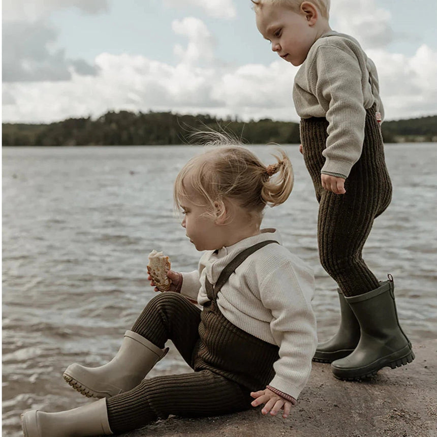Silly Silas - Hippy Footless cotton tights with braces - Seaweed Brown | Scout & Co