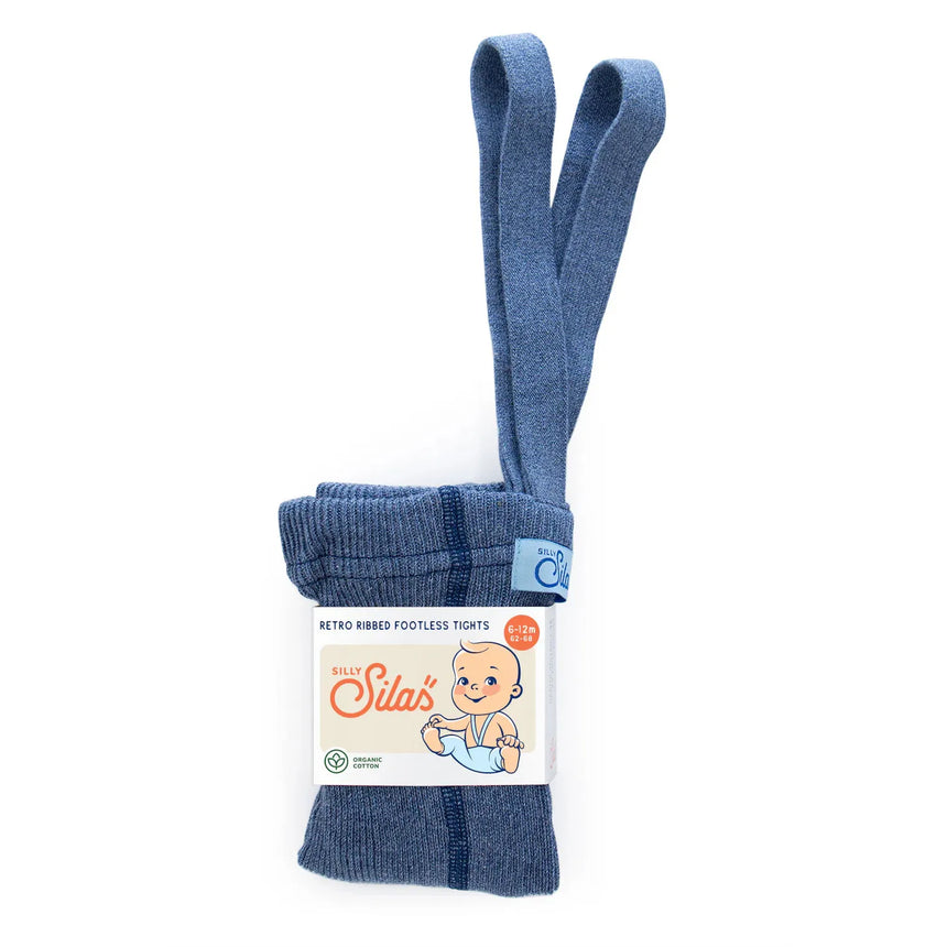 Silly Silas - Footless cotton tights with braces - Steel Blue Blend | Scout & Co