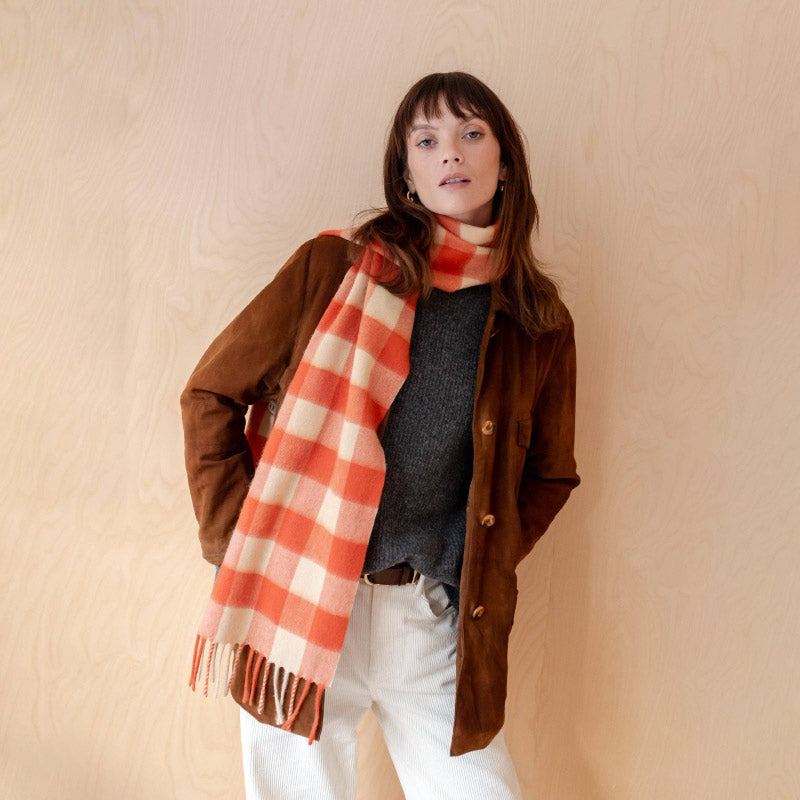 TBCo - Lambswool Scarf in Orange Gingham | Scout & Co