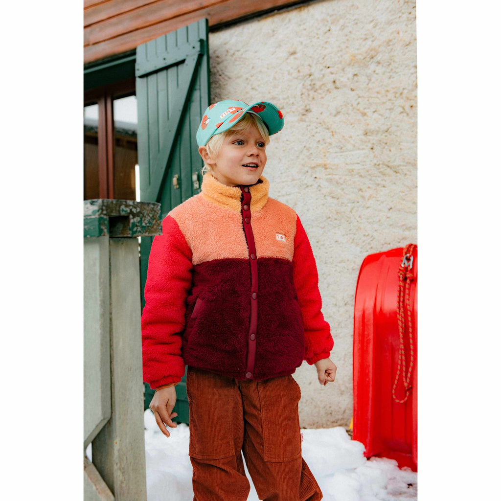 Tiny Cottons - Colour-block polar sherpa jacket - deep red / peach | Scout & Co