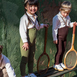Silly Silas - Footless cotton tights with braces - Olive striped | Scout & Co