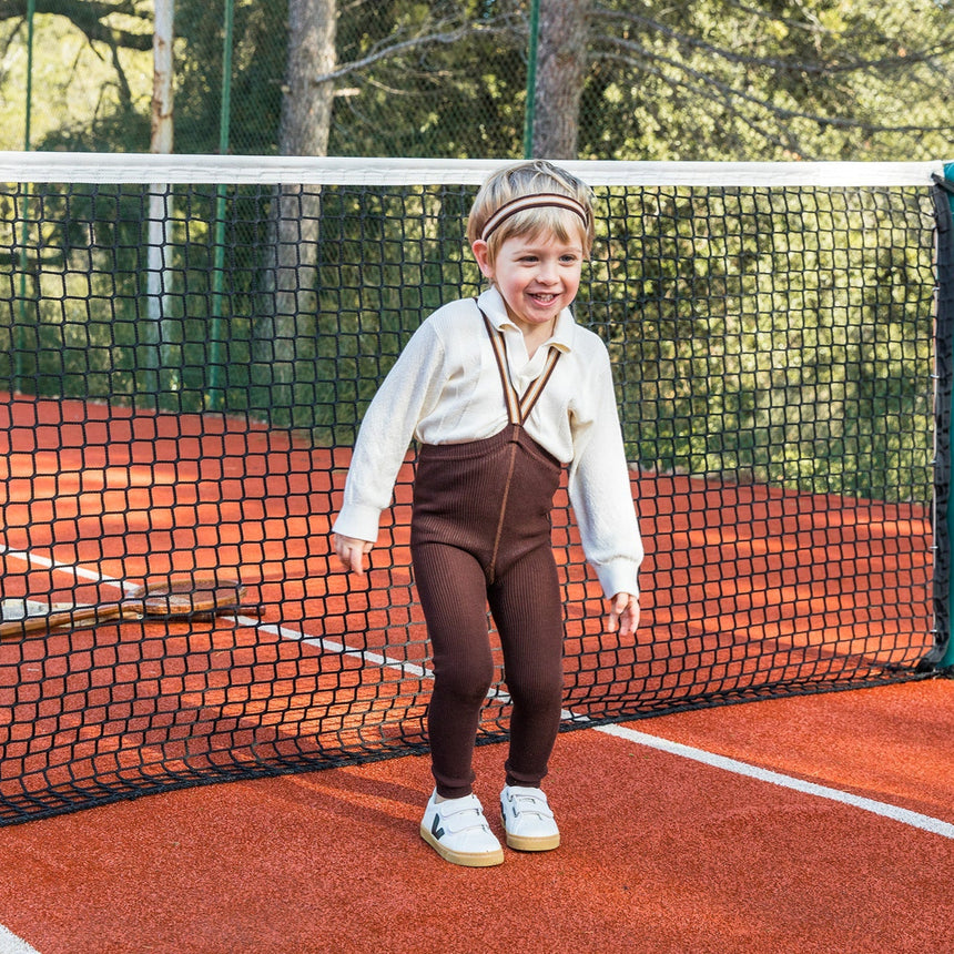Silly Silas - Footless cotton tights with braces - Chocolate Brown Striped | Scout & Co
