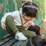 Silly Silas - Footless cotton tights with braces - Olive striped | Scout & Co