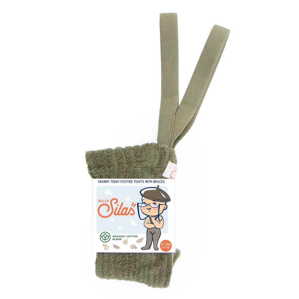 Silly Silas - Granny teddy footed tights with braces - Olive | Scout & Co