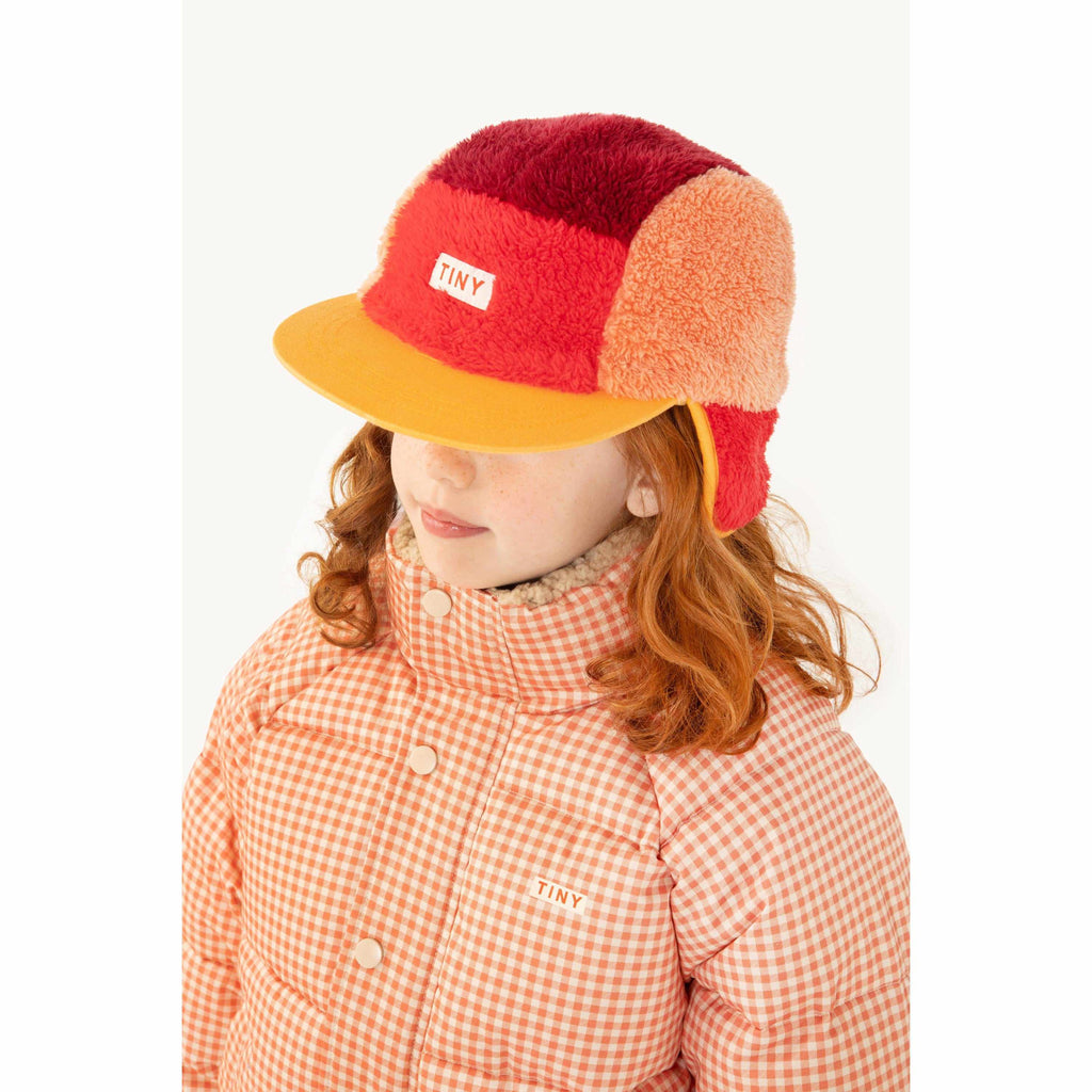 Tiny Cottons - Colour Block polar sherpa cap - deep red / peach | Scout & Co