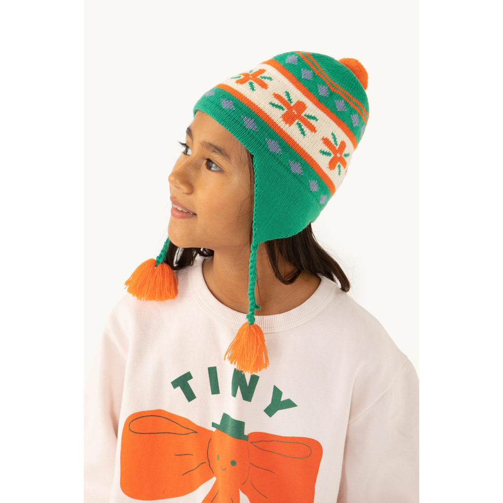 Tiny Cottons - Folky ear flap beanie hat - dark green | Scout & Co
