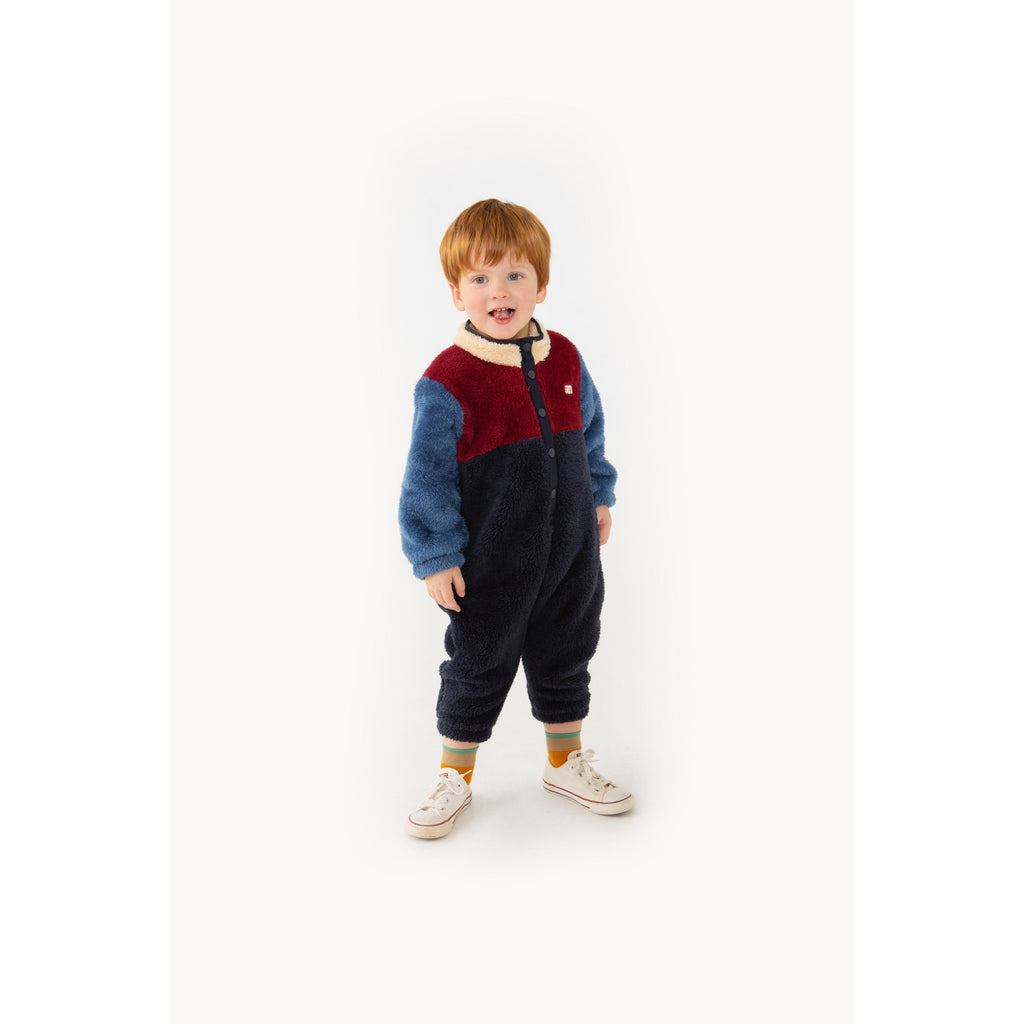 Tiny Cottons - Colour-block polar sherpa baby onepiece - navy / deep red | Scout & Co