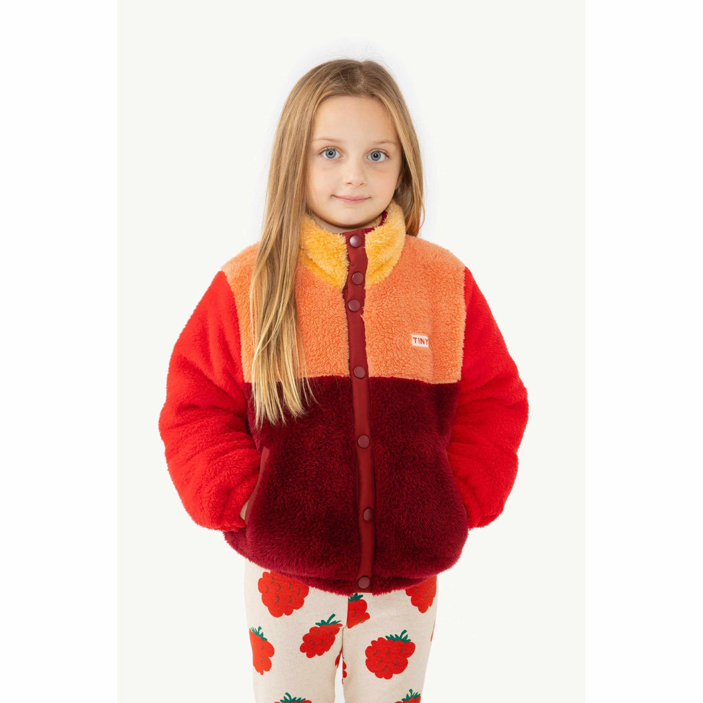 Tiny Cottons - Colour-block polar sherpa jacket - deep red / peach | Scout & Co