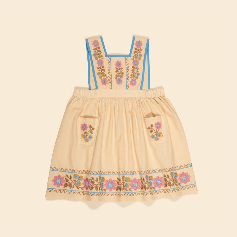 Apolina - Ursina embroidered pinafore dress - Cashew | Scout & Co