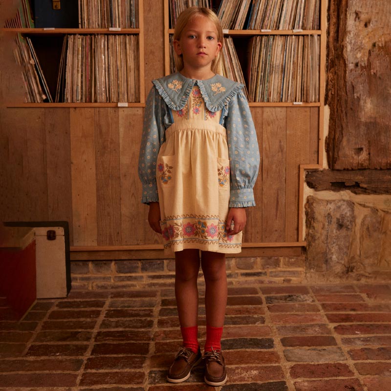 Apolina - Ursina embroidered pinafore dress - Cashew | Scout & Co