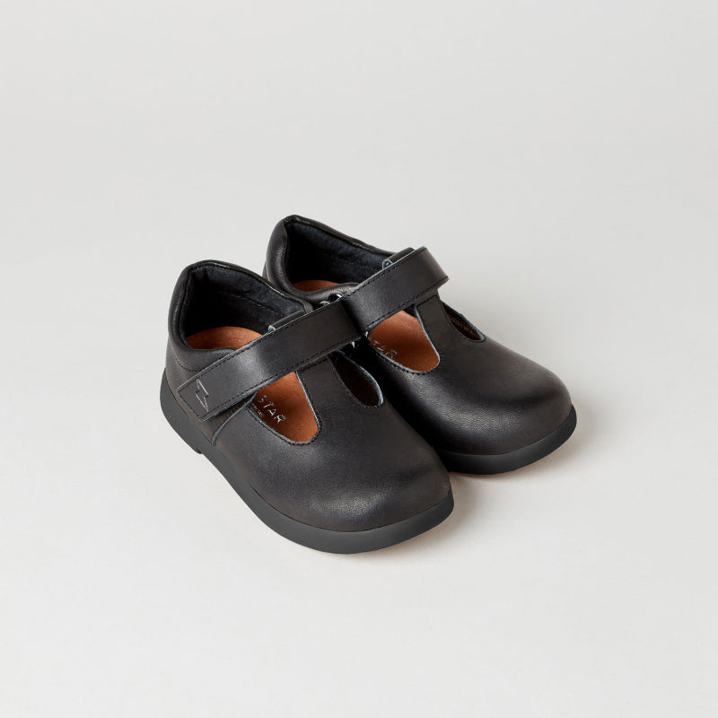 Zig & Star - Astro infant T-bar school shoes - Black | Scout & Co