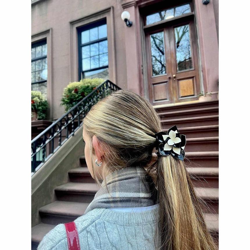 Solar Eclipse - Origami Marigold Flower handpainted hair claw | Scout & Co